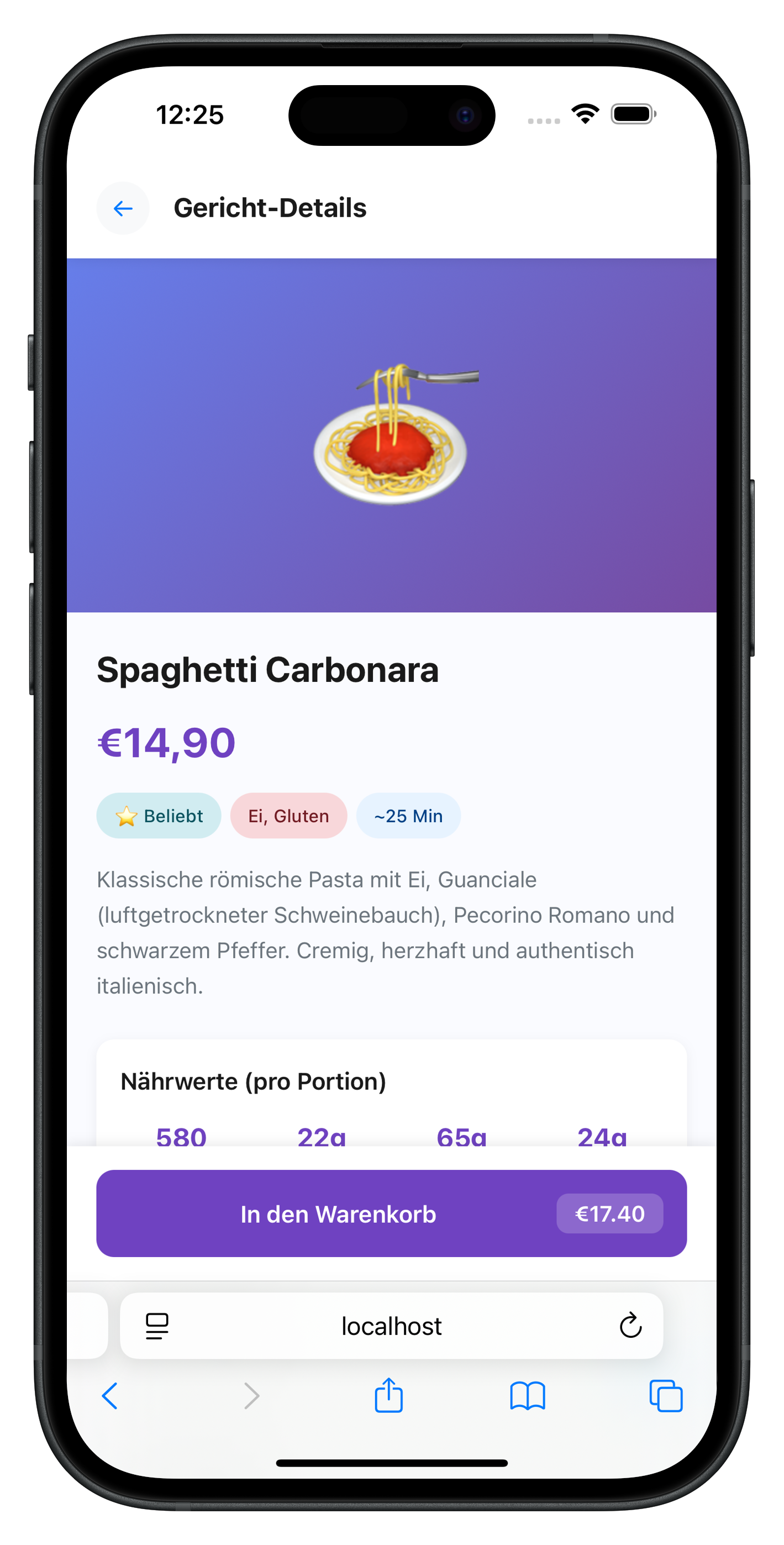 Schritt 3: Gericht auswählen mit individuellen Anpassungen und Extras