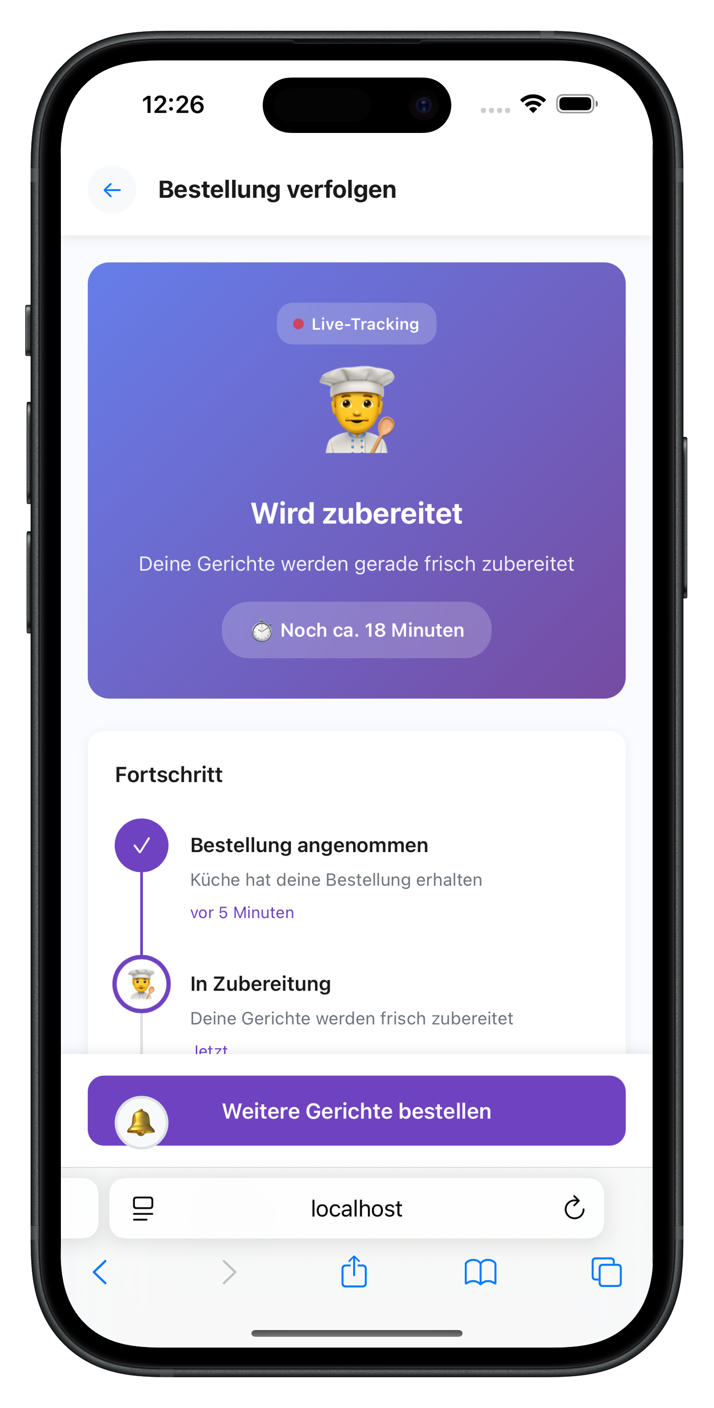 Schritt 5: Live-Tracking der Bestellung von Zubereitung bis zum Tisch